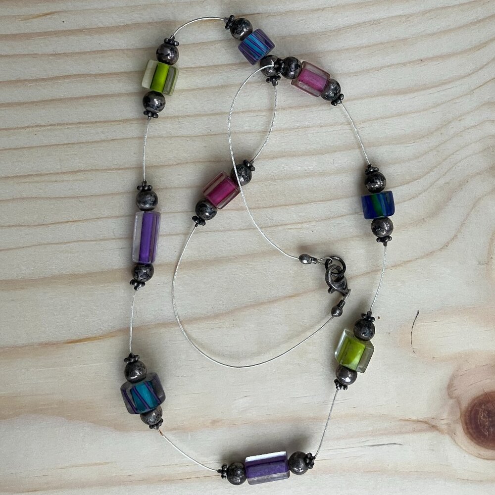 ✨ Stunning Artisan Fused Glass Tube Bead Minimalist Necklace ✨